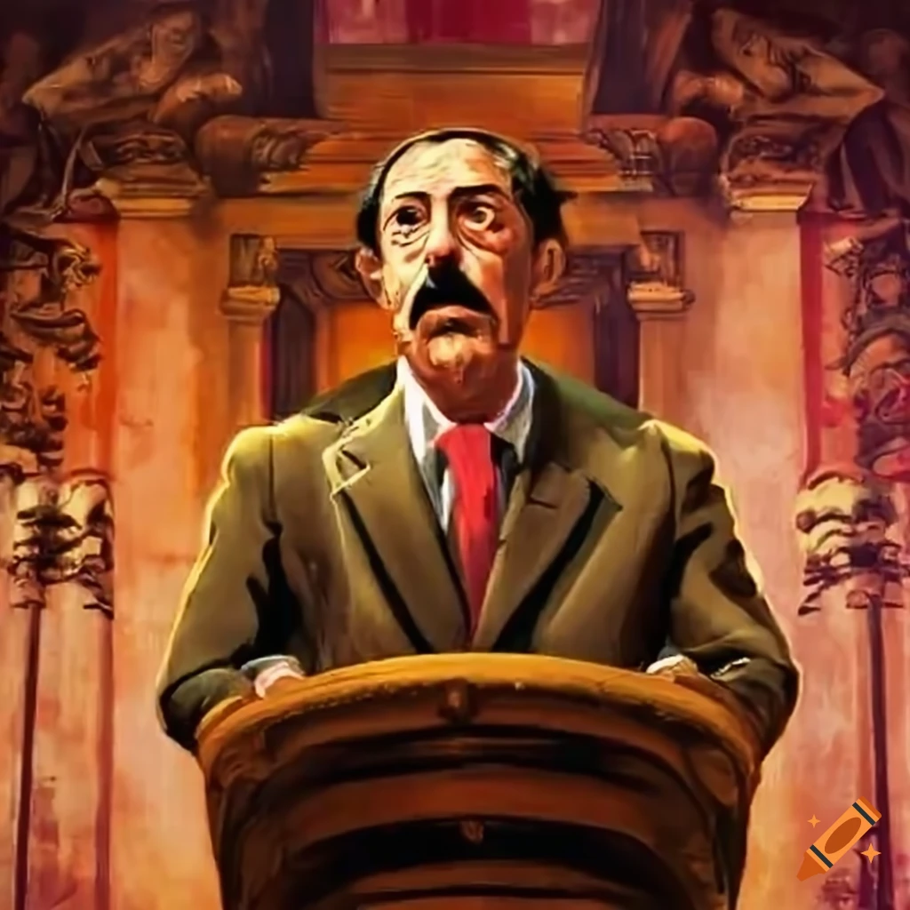 historic portrayal of Spanish governor addressing a crowd