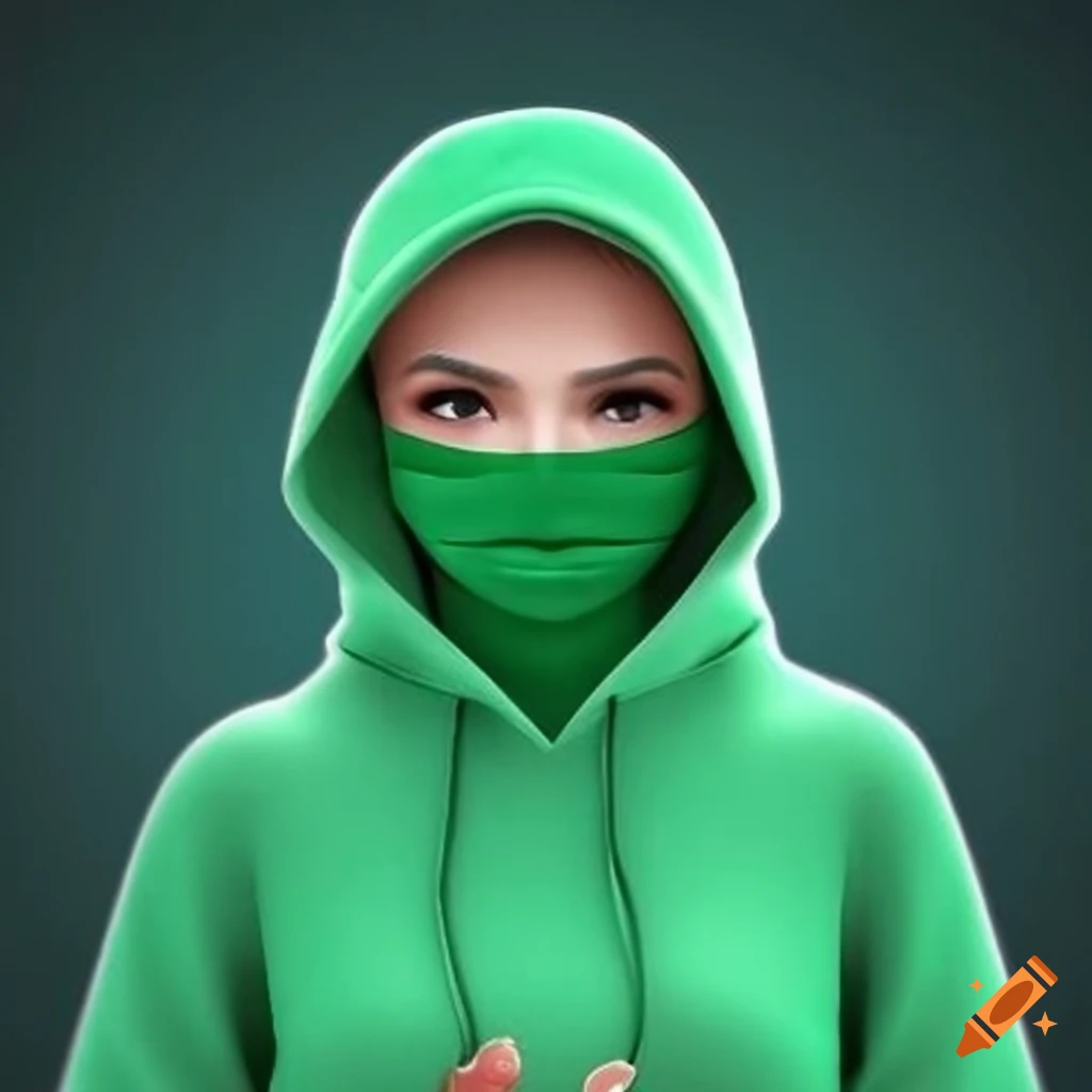 stylish woman wearing a green hoodie and hijab with Palestine flag