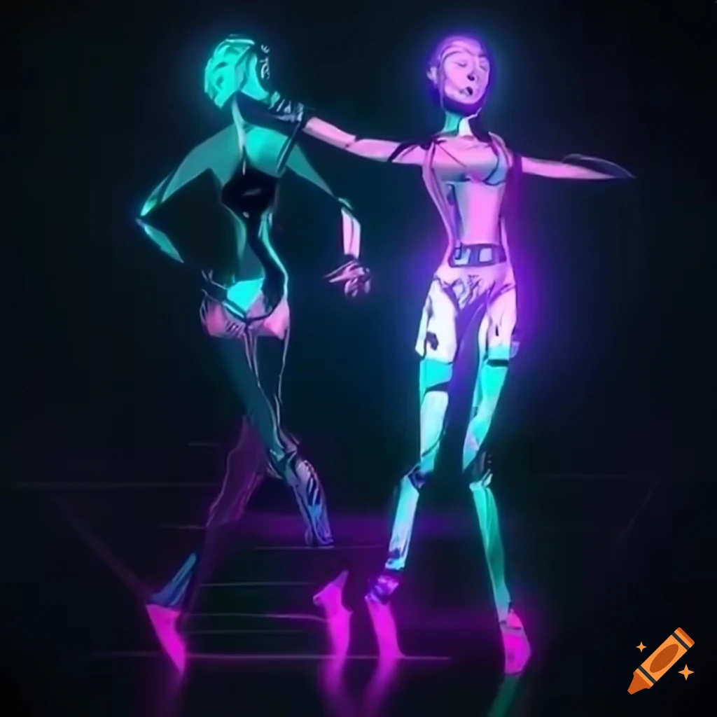 futuristic AI dancers in a nightclub