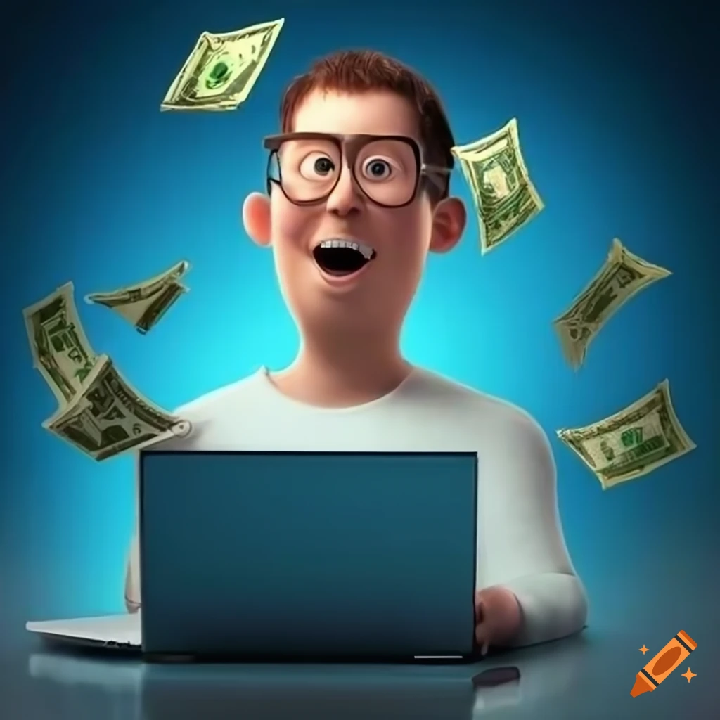 Poster of a man programming with falling money on Craiyon