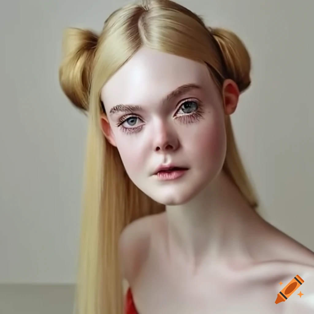 Elle fanning hairstyling head with long hair on Craiyon