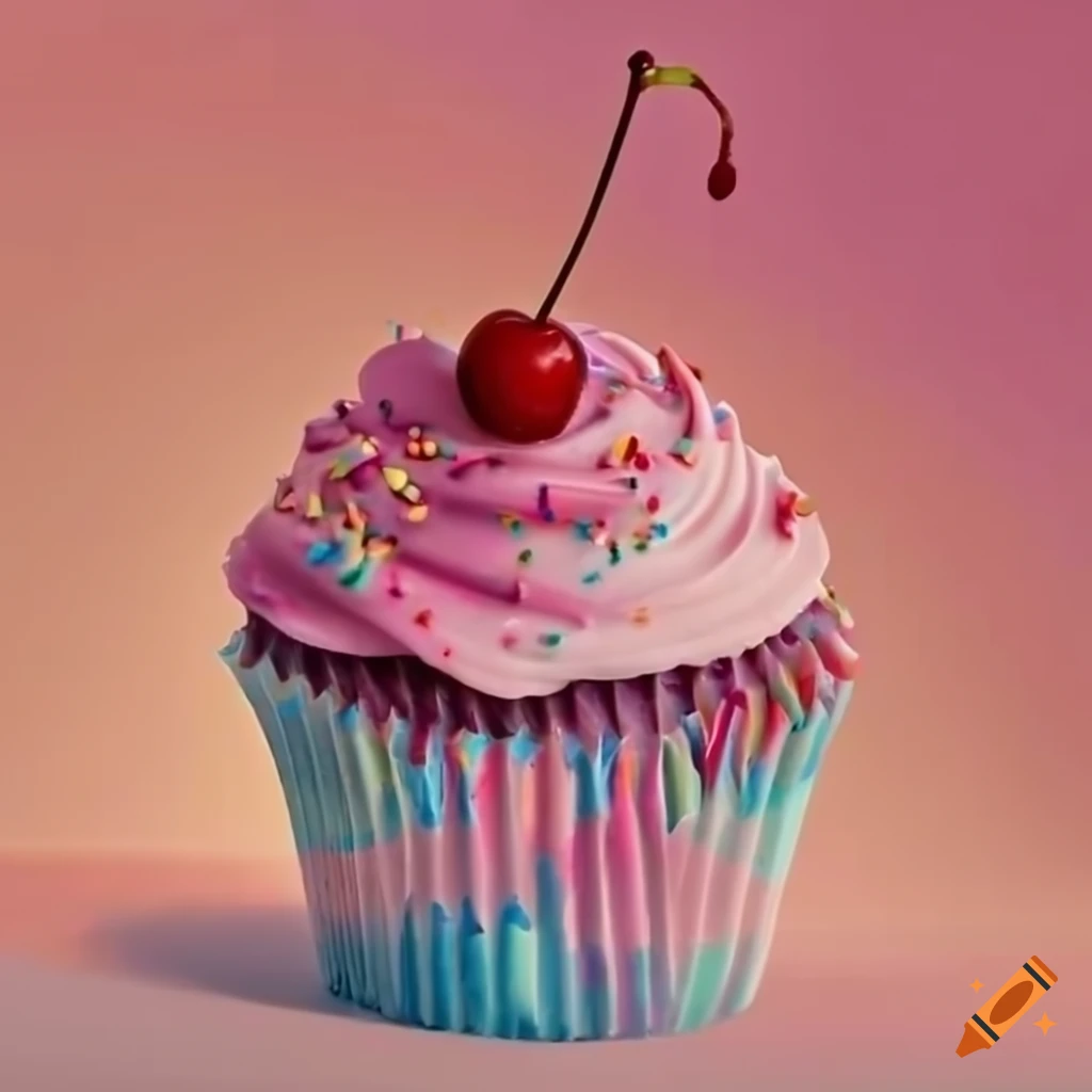 Colorful cupcake with sprinkles and a cherry on top