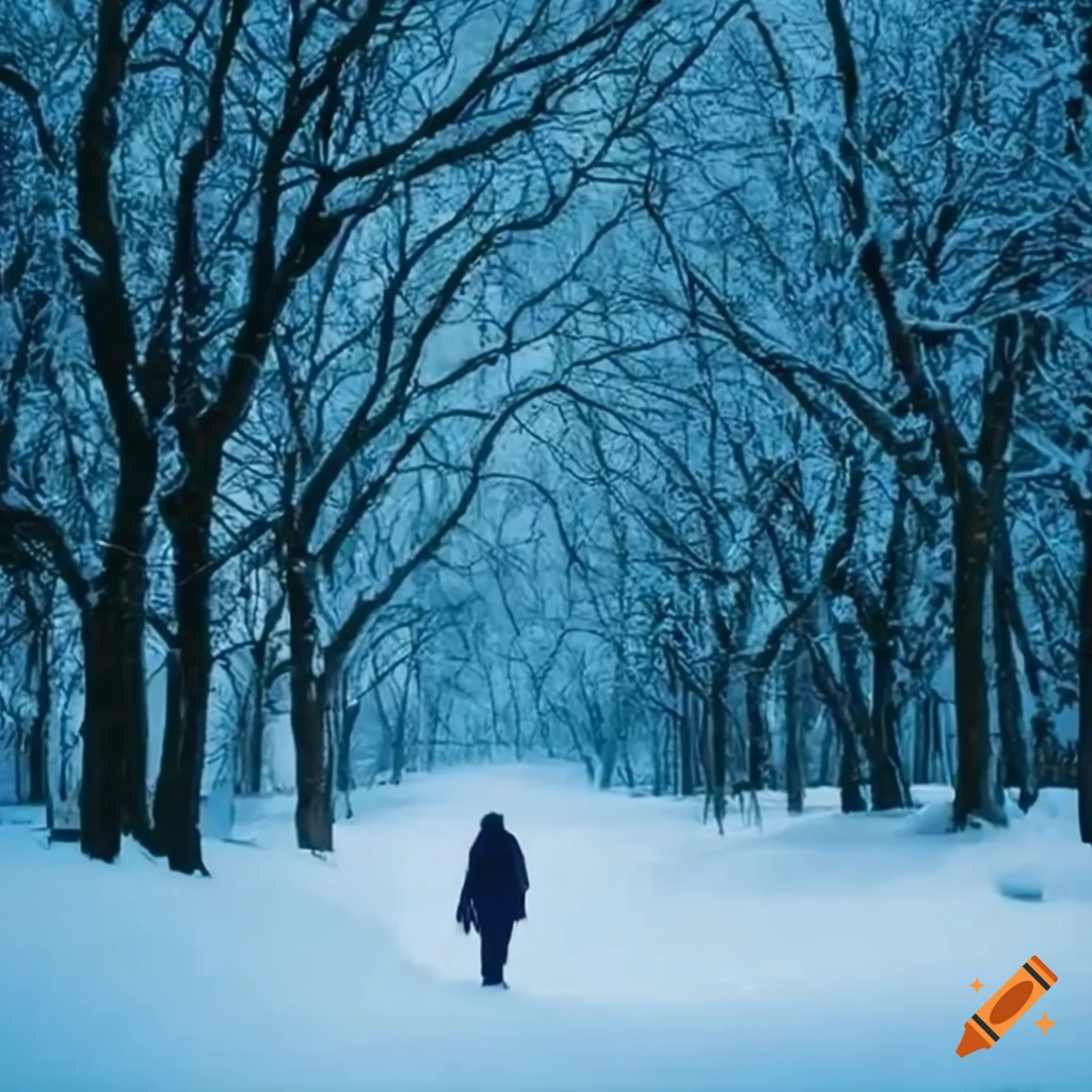 man walking in snowy landscape