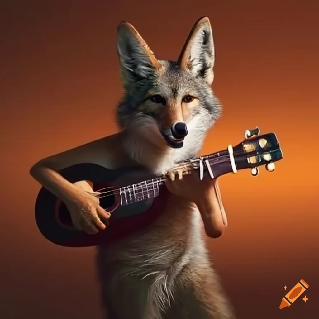 Image of a coyote playing ukulele on Craiyon