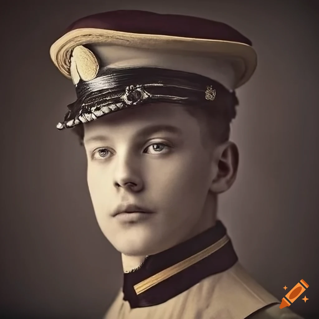 close-up Victorian portrait of a young man in officer uniform