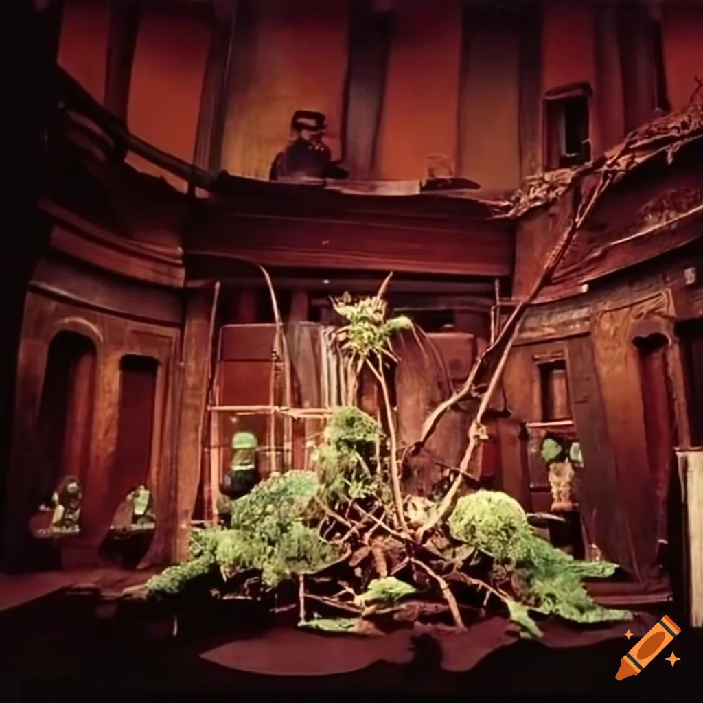 Bbc tv studio set made of plants for doctor who episode 'seeds of doom