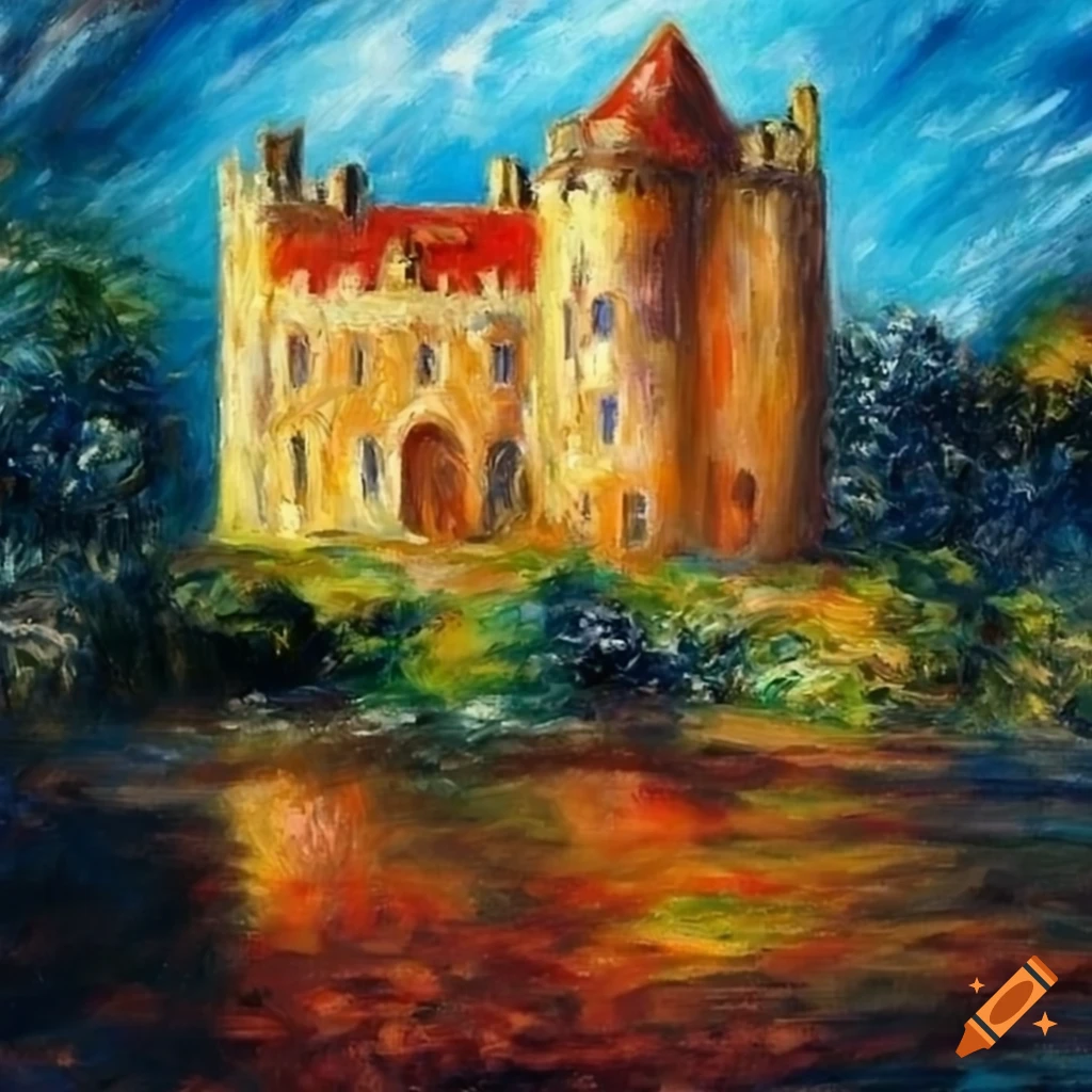 oil painting of a castle in Renoir style