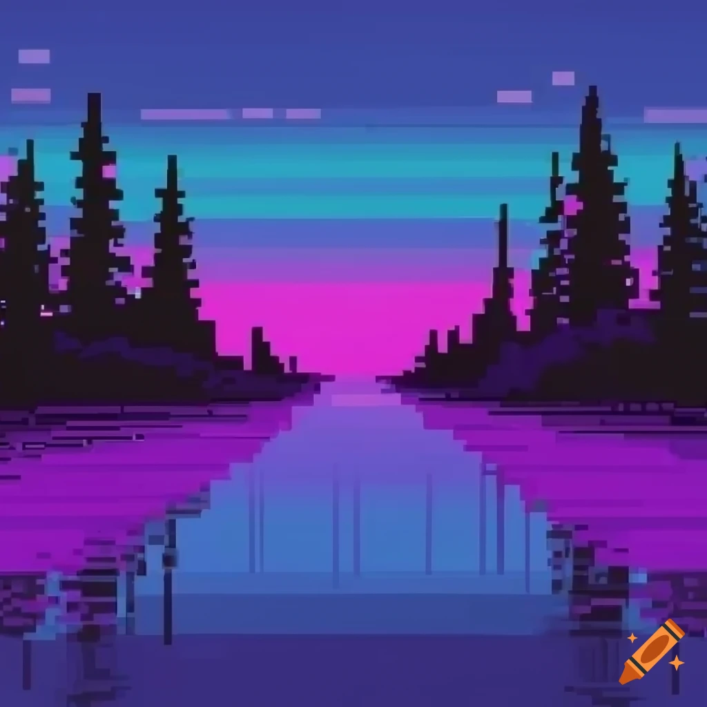 synthwave pixel art forest background