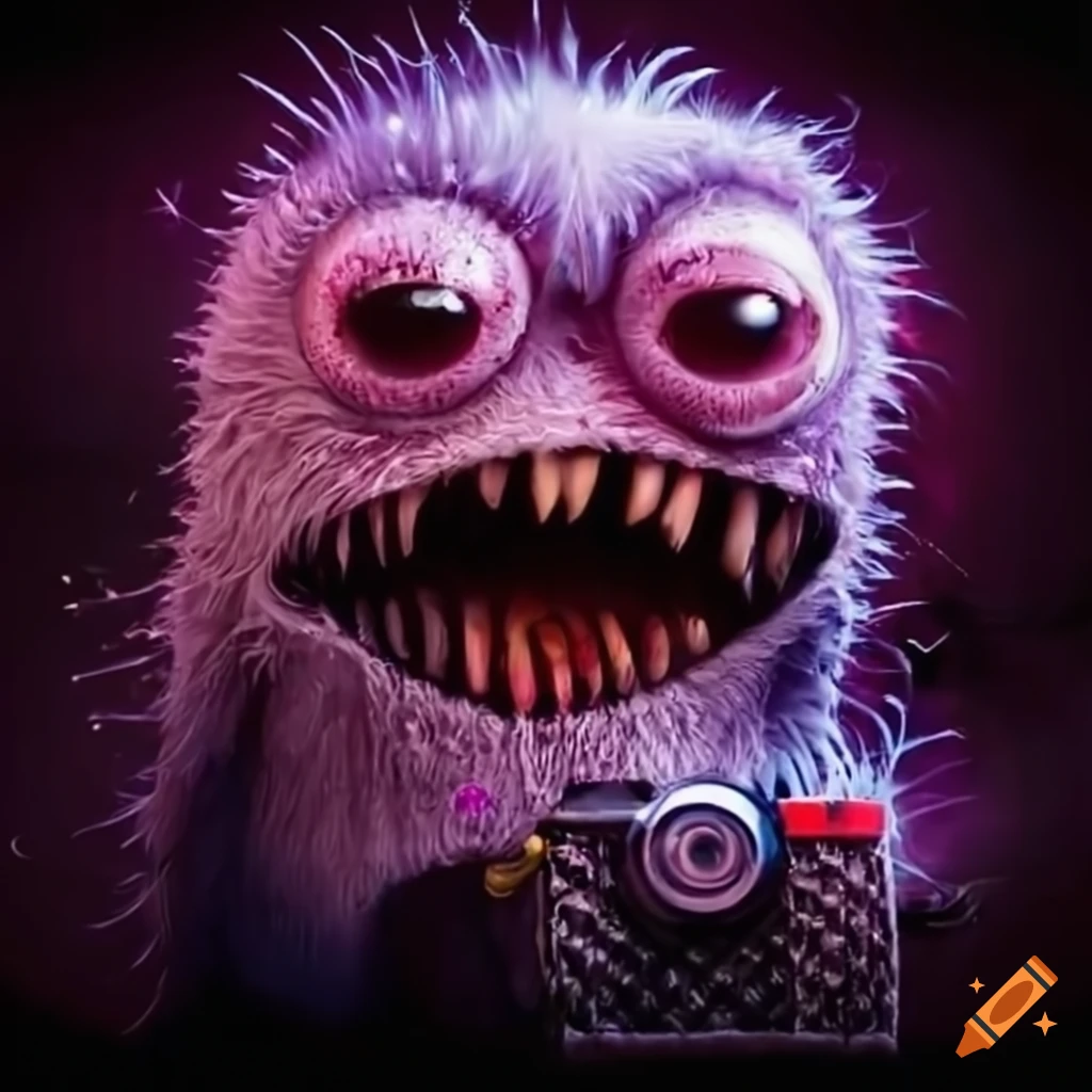 cute monster holding a camera