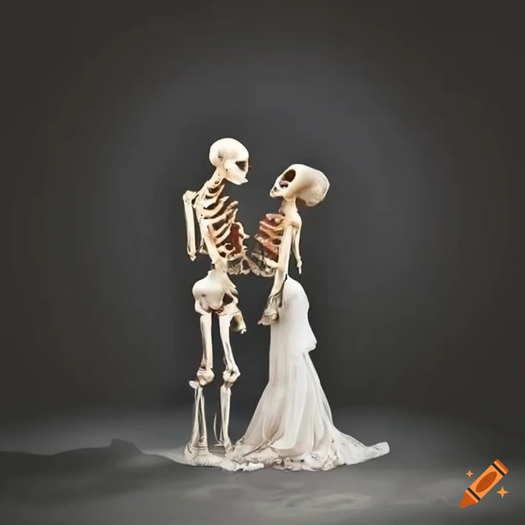 Skeleton couple at wedding altar