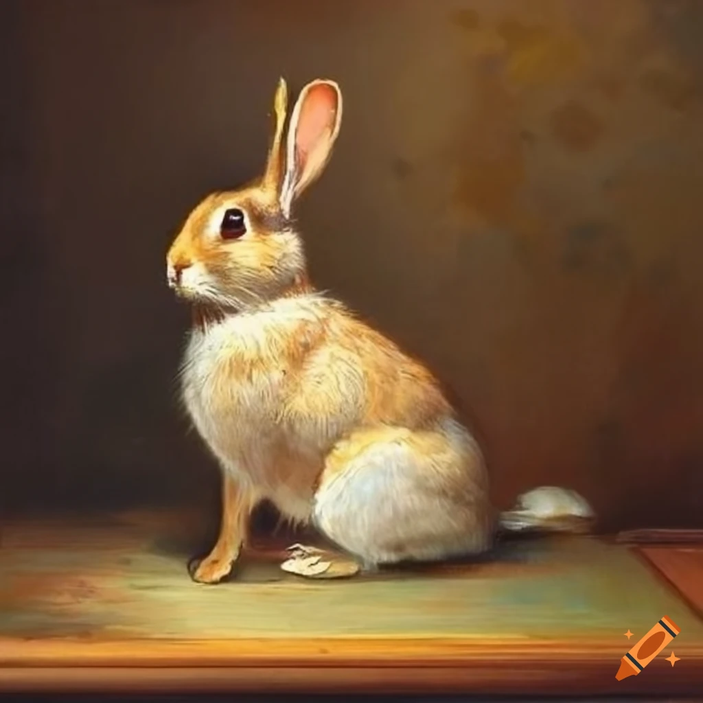 Cute white fluffy bunny staring with big eyes, art mark rryden on Craiyon