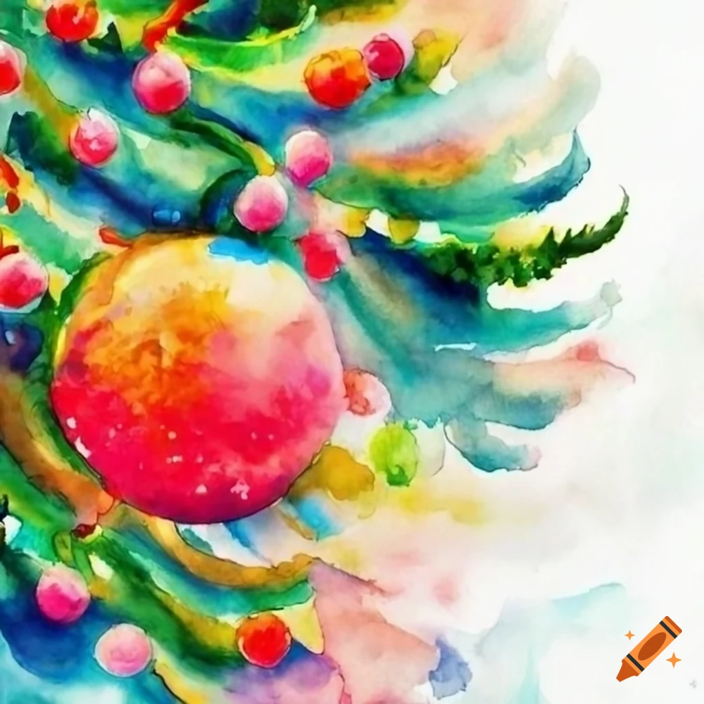 Watercolor painting of decorated christmas tree on Craiyon