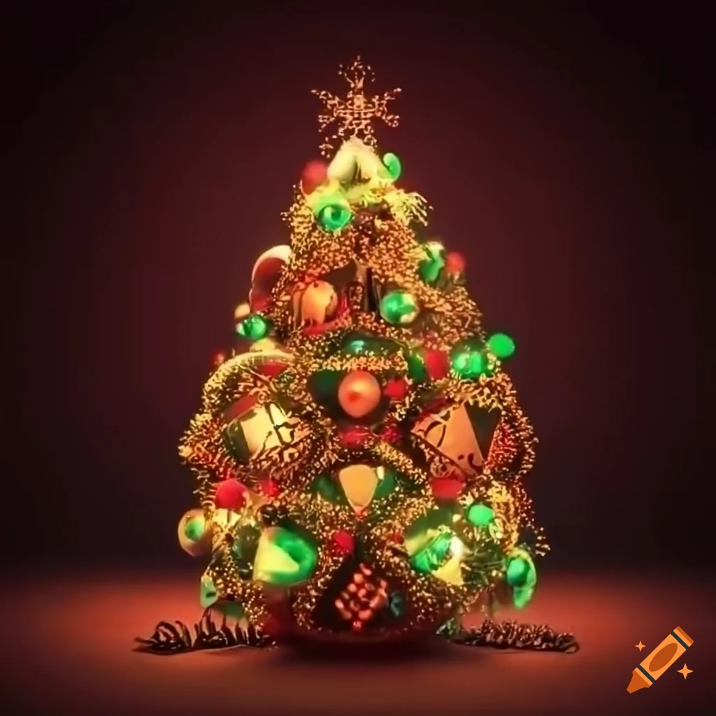 Christmas tree decorated with d20 dice on Craiyon