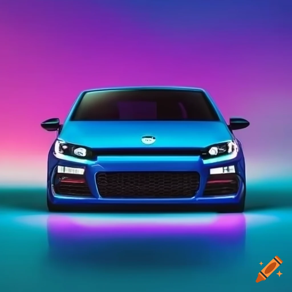 blue Scirocco R Line in retrowave style