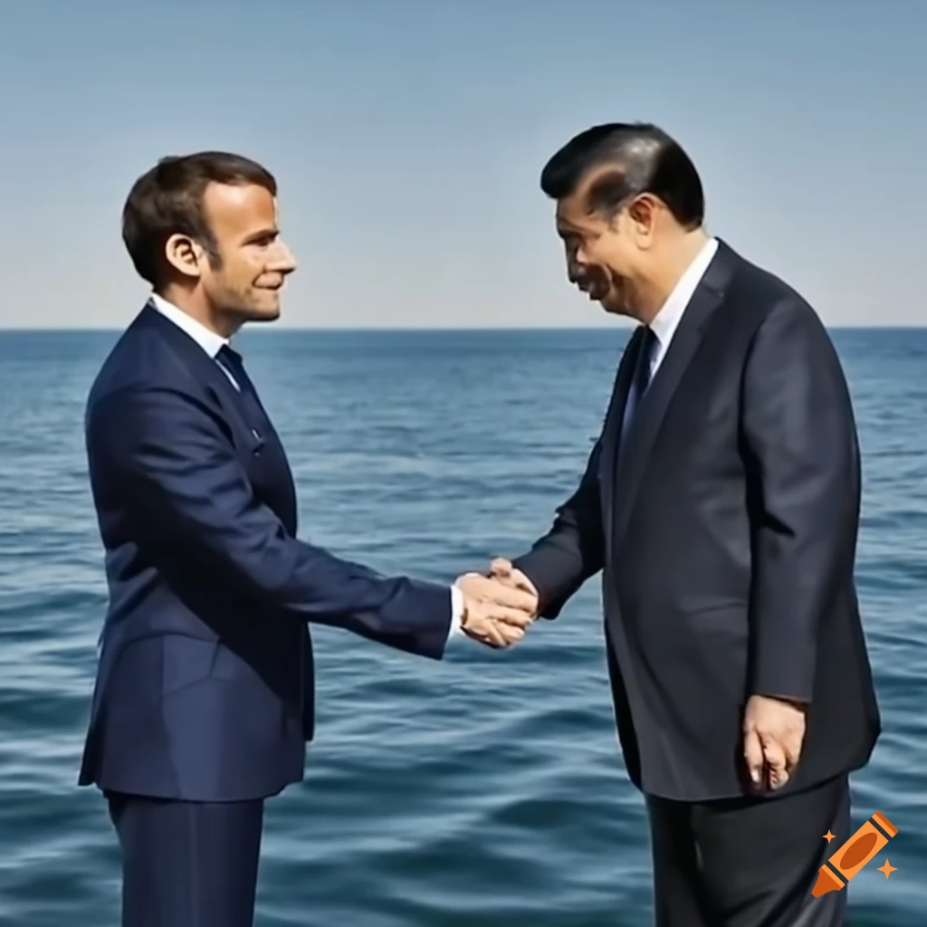 Emmanuel Macron and Xi Jinping shaking hands on a boat