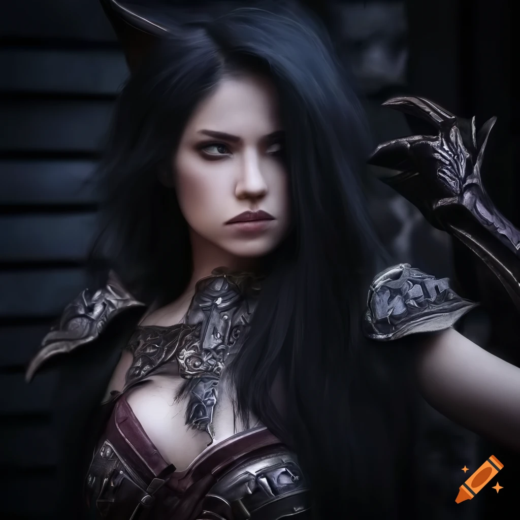 Fantasy warrior woman in dragon armor