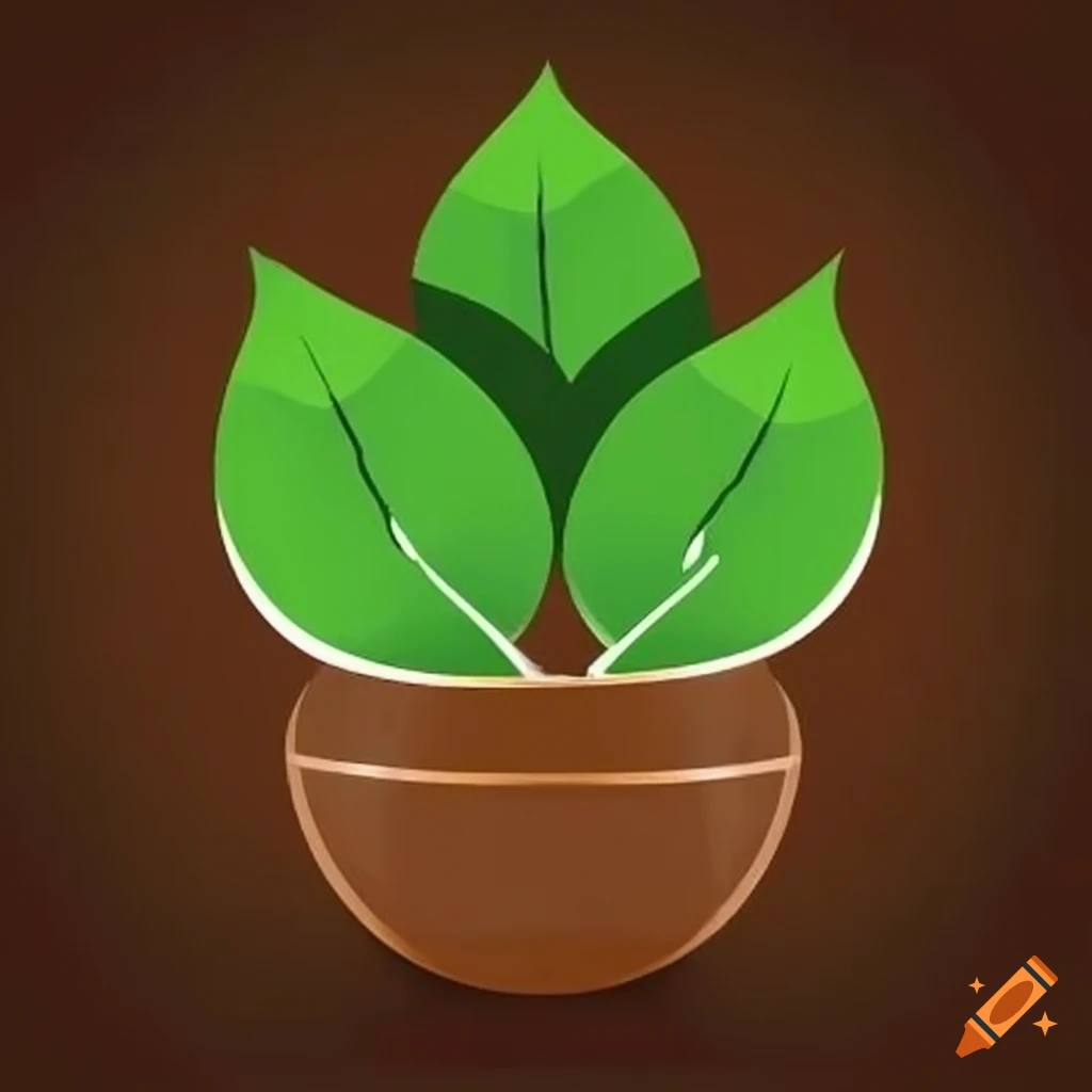 logo with two green leaves emerging from a brown bowl