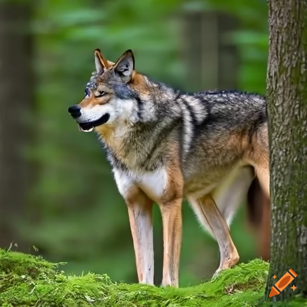 realistic image of a majestic wolf in a forest