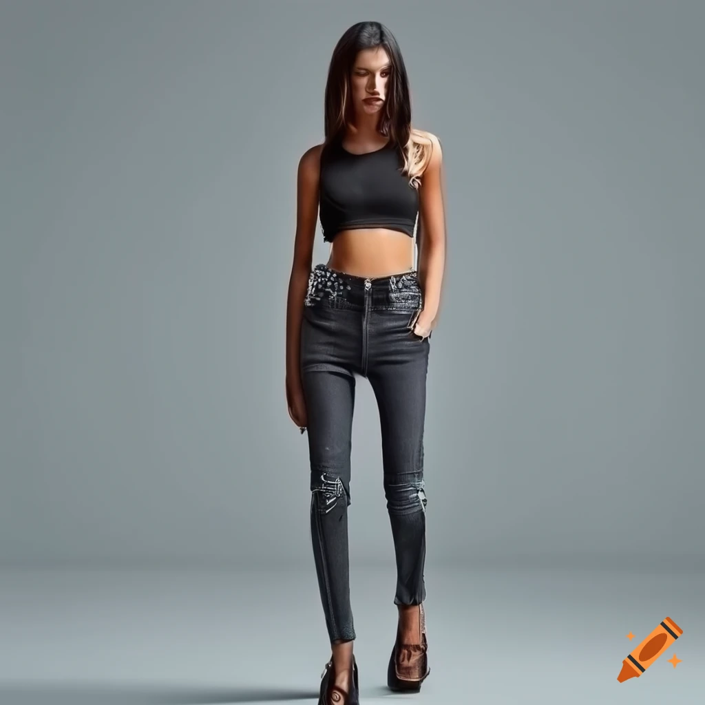 Anthracite skinny jeans with crop top on Craiyon