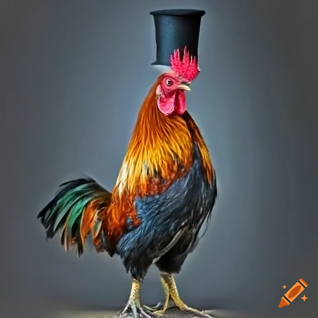 Rooster wearing a black top hat on Craiyon