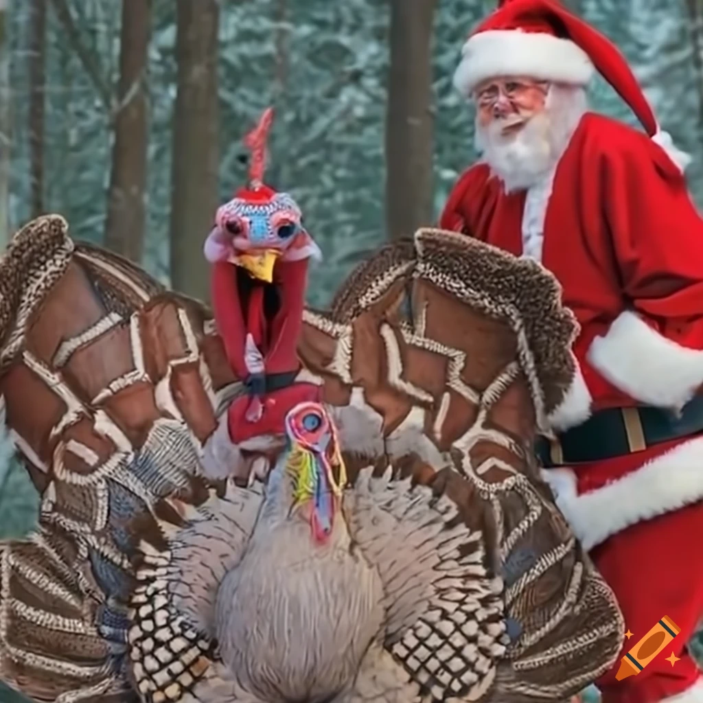 Epic battle between santa claus and a giant turkey