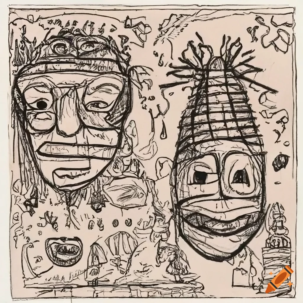 doodle with people wearing masks on a stage