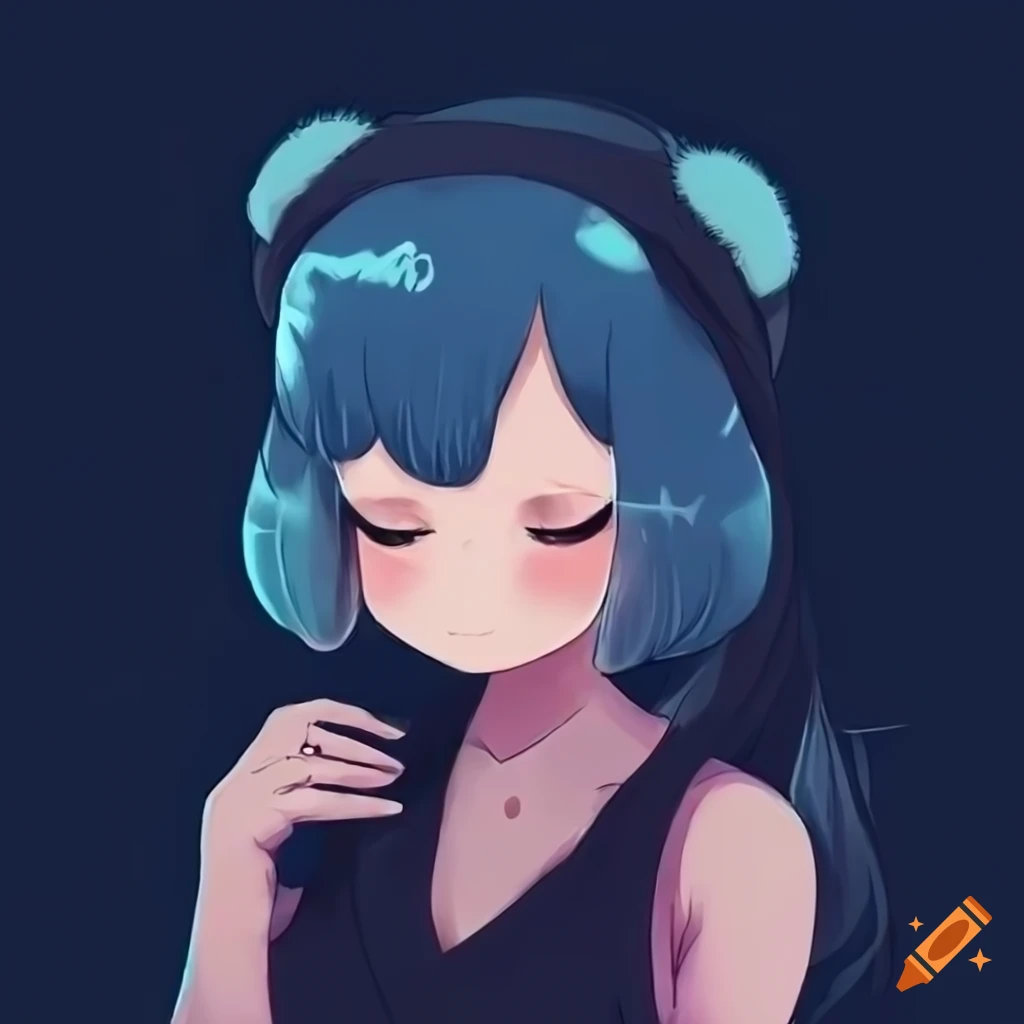 lofi illustration of a smiling panda with blue hair