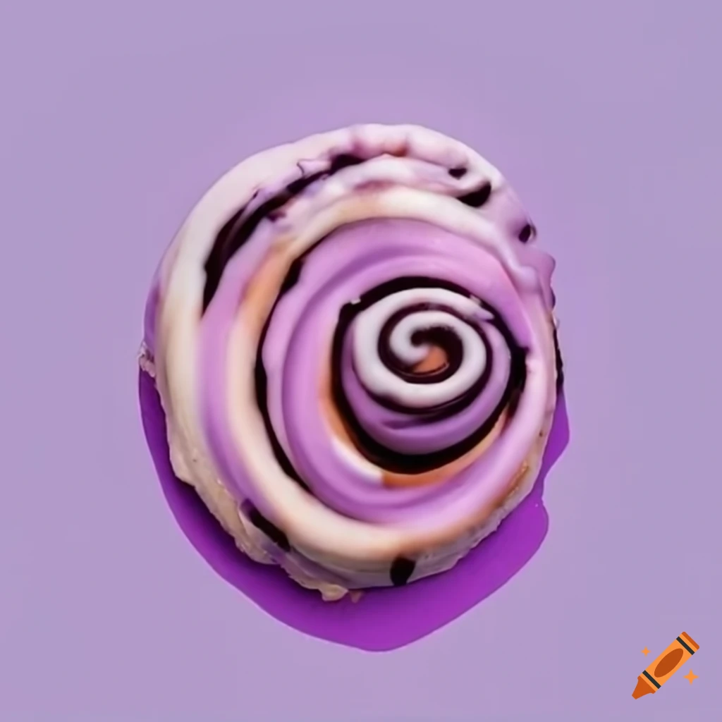 top view of a colorful cinnabon with pastel purple, blue, and pink icing