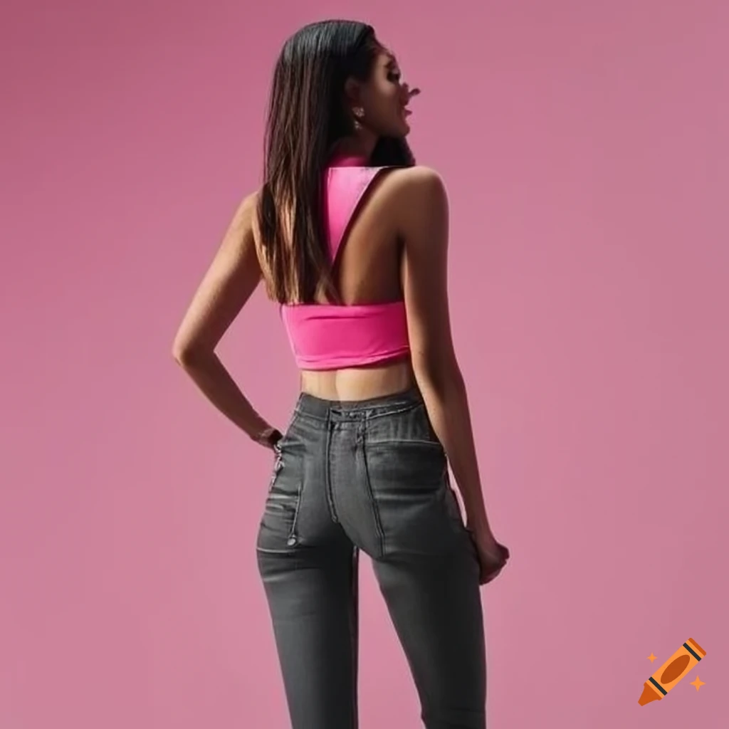 Pink crop top and anthracite skinny jeans on Craiyon