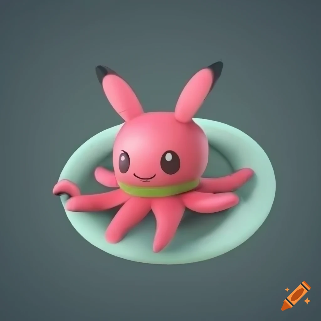cute upside down floating octopus bunny in Pokemon style