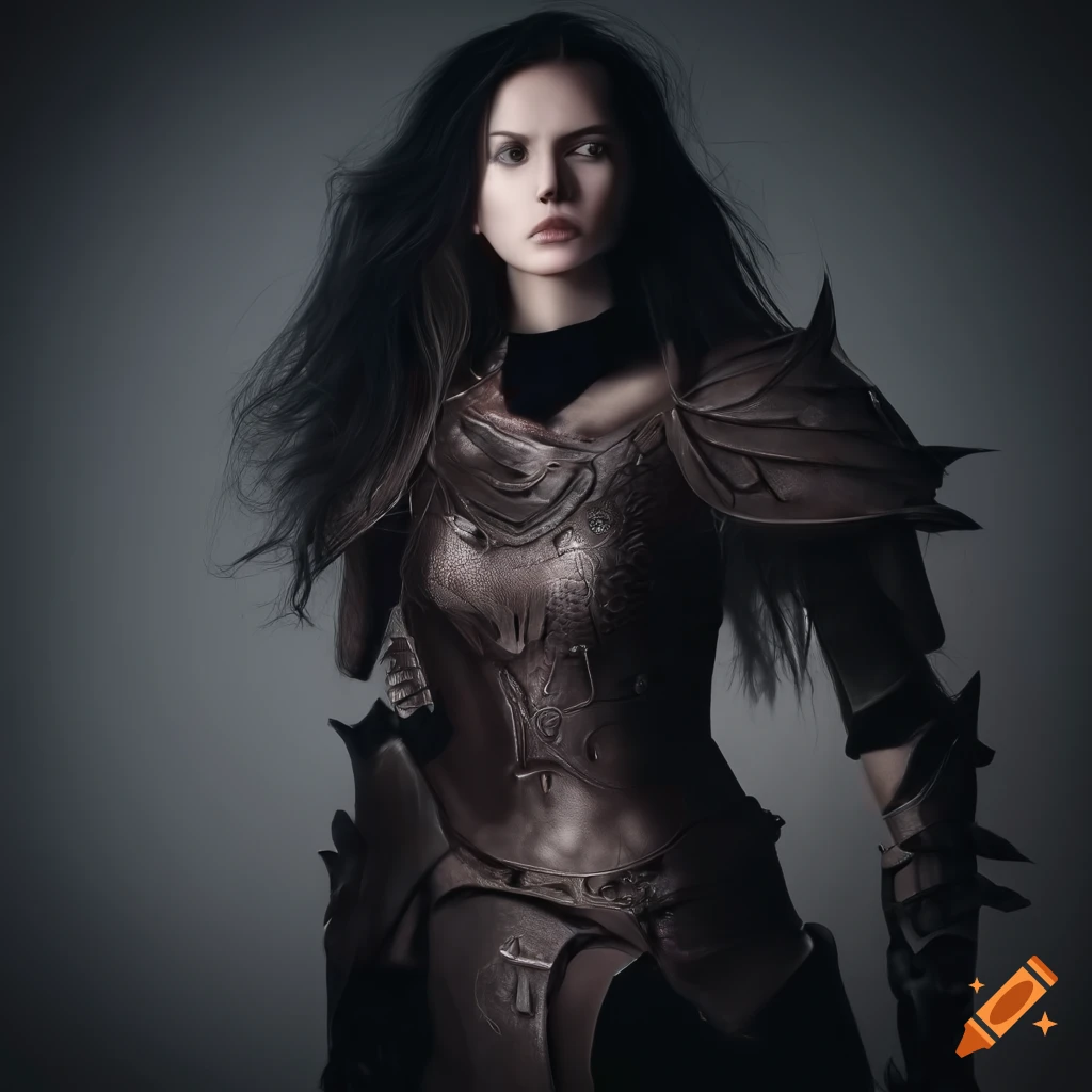 Beautiful woman in black leather armor on Craiyon