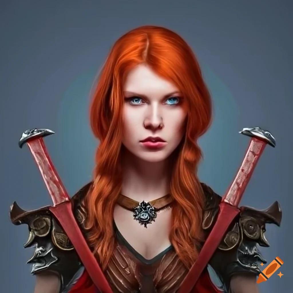 red-haired Nordic warrior woman with broadsword