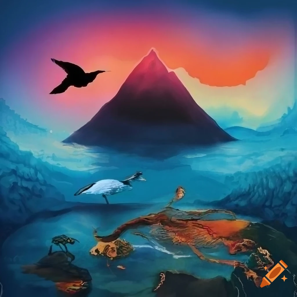Dixit card: a vibrant map of Switzerland with colorful birds