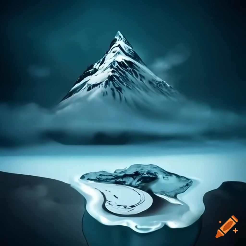 surreal landscape with melting clock mountain