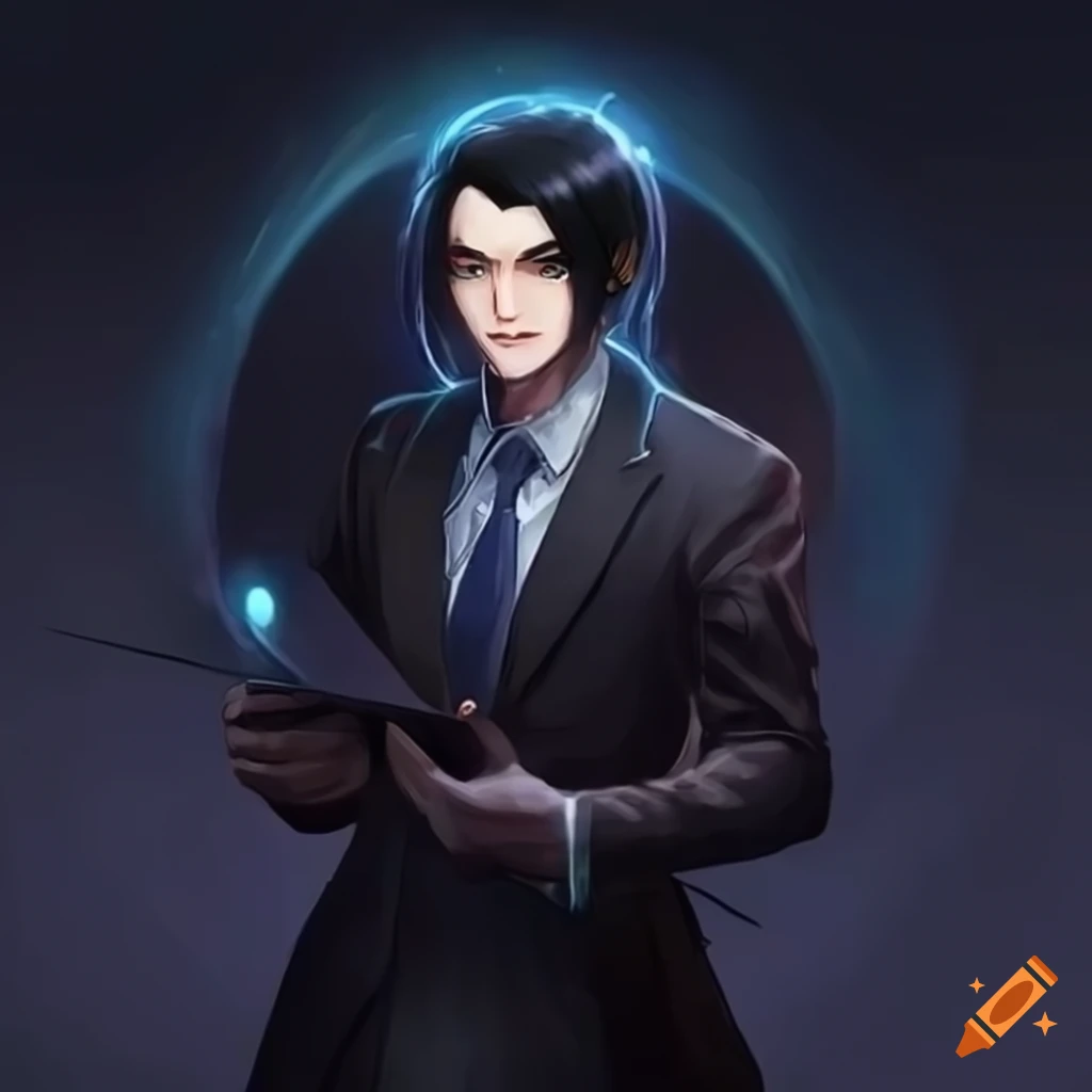 Charming business man with dark hair and a mysterious aura on Craiyon