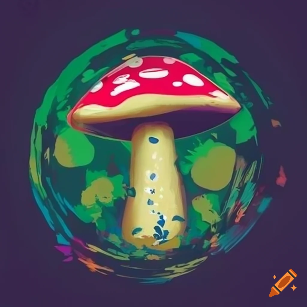 logo design with a magical mushroom and portal