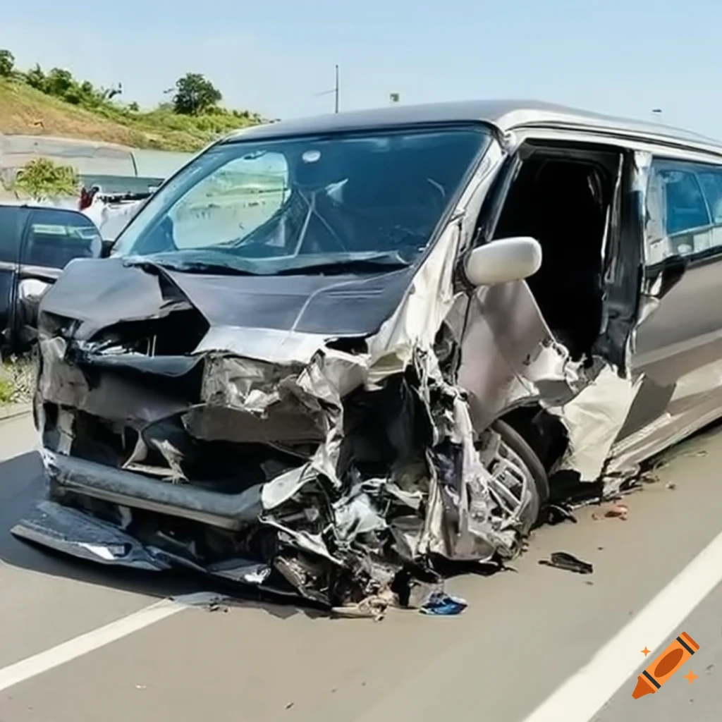 damaged HIACE van after an expressway accident