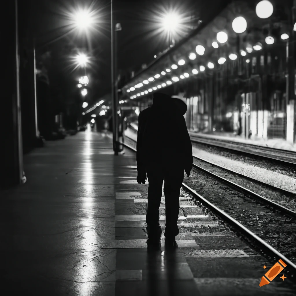silhouette of a person at a train station