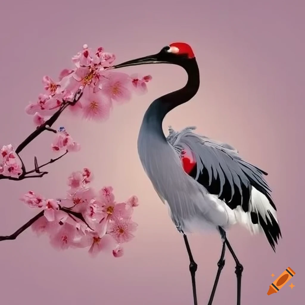 Japanese crane with cherry blossoms on Craiyon