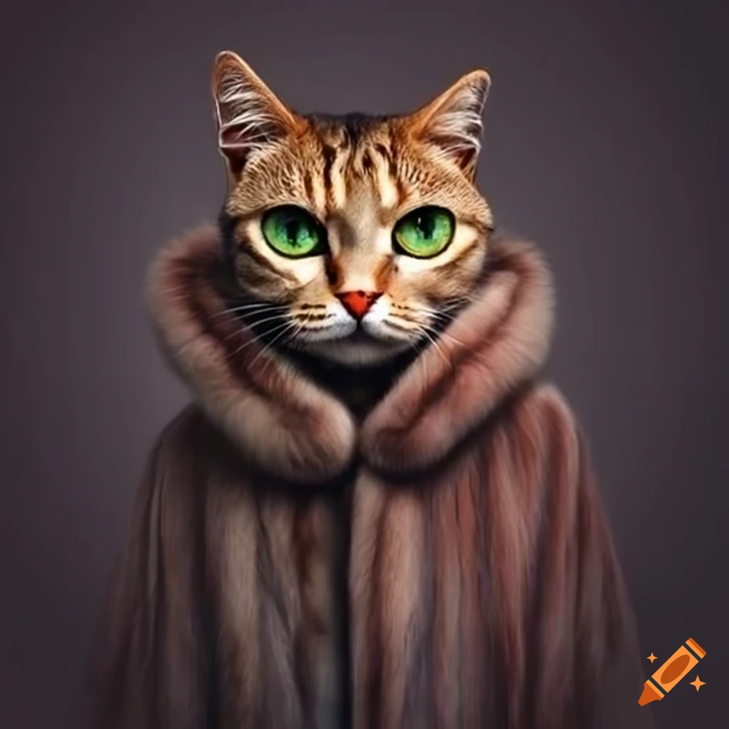 Surrealistic cat in a fur coat