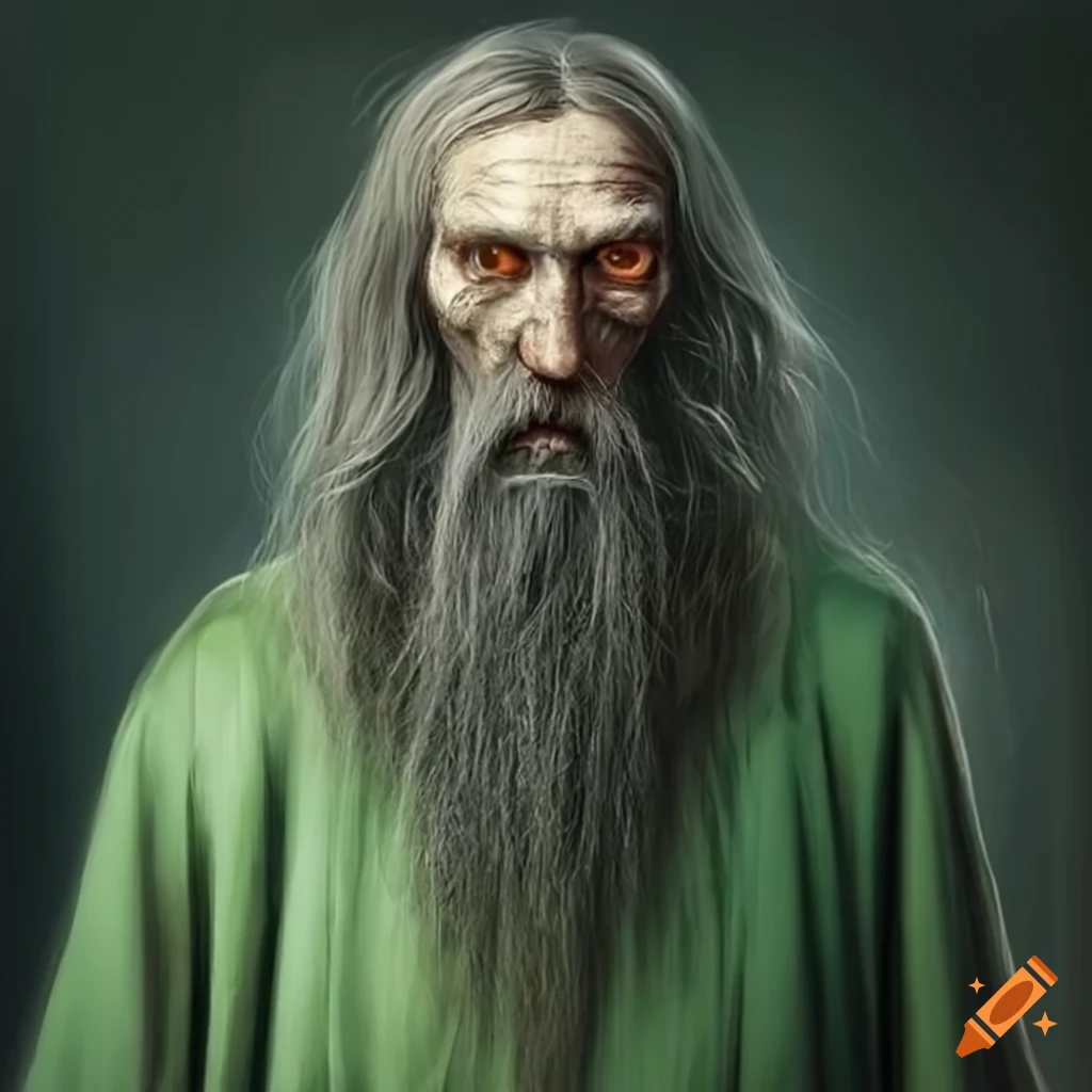 hyperrealistic artwork of Javier Botet as an evil wizard