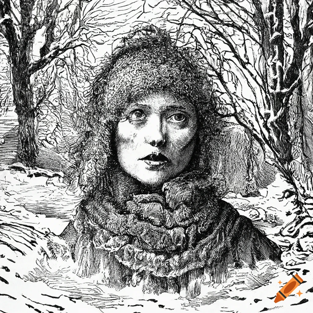 Ink drawing portrait of a woman in winter clothing on Craiyon