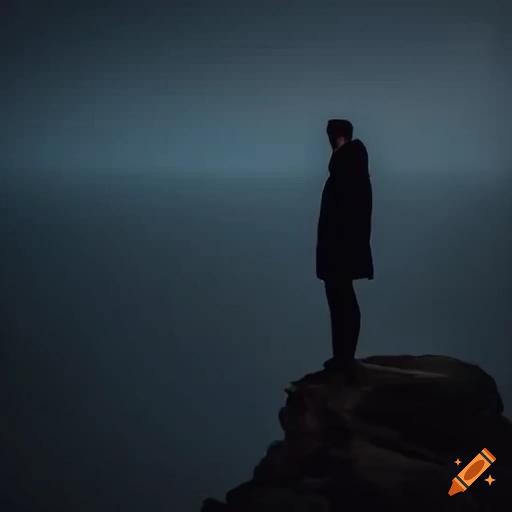 person standing on a cliff in front of a dark void