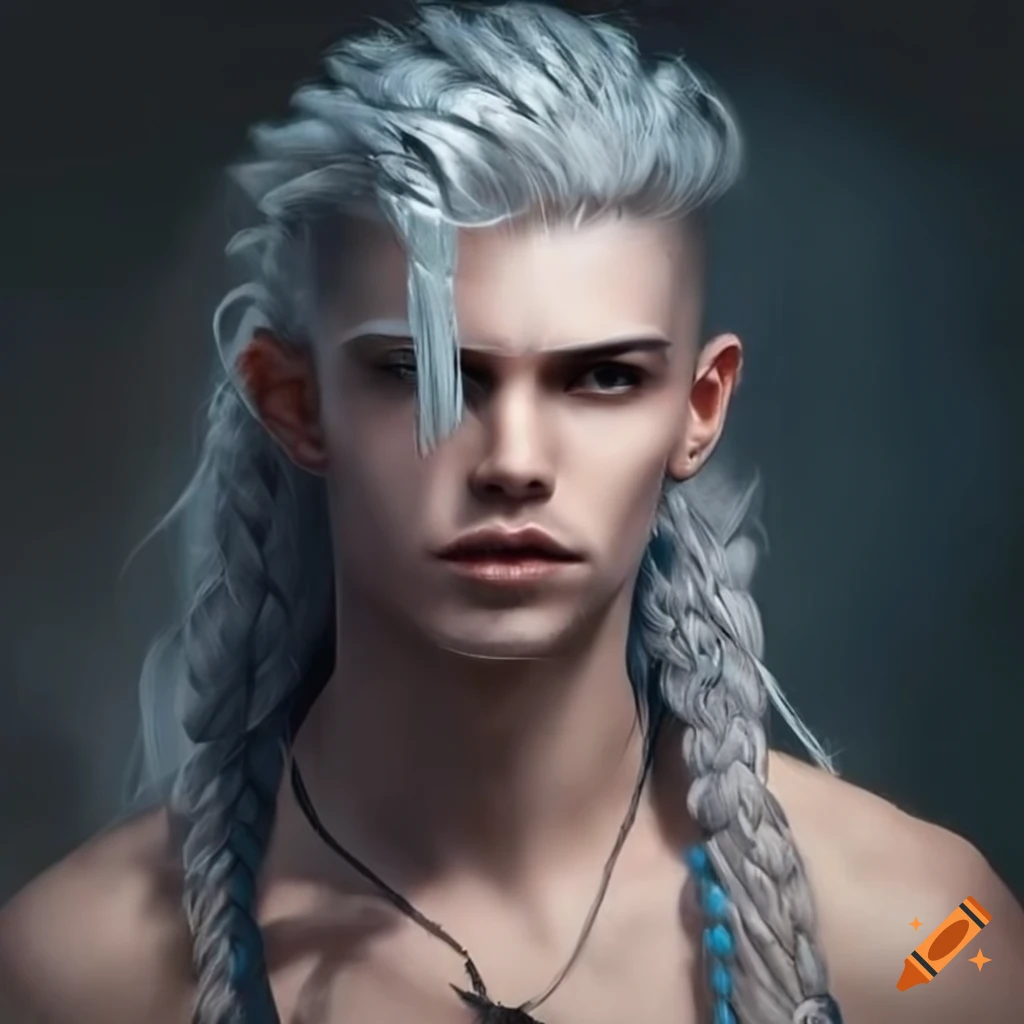 Art of a fierce male warrior with silver eyes on Craiyon