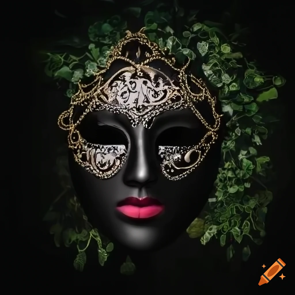 masquerade mask on a black face with trees in the background
