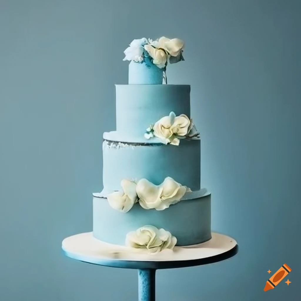 Blue wedding cake customised with couple's initials | Kukkr Cakes