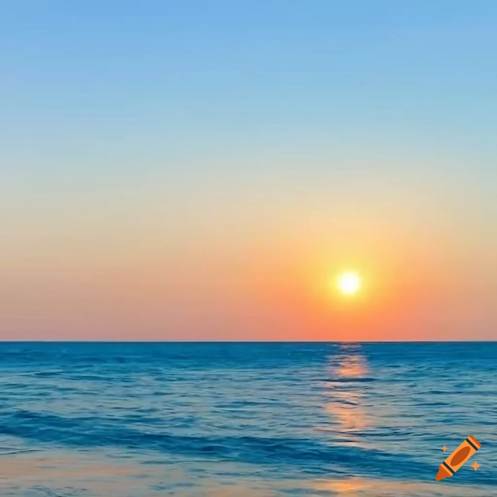 Sunset over the calm sea with clear blue sky