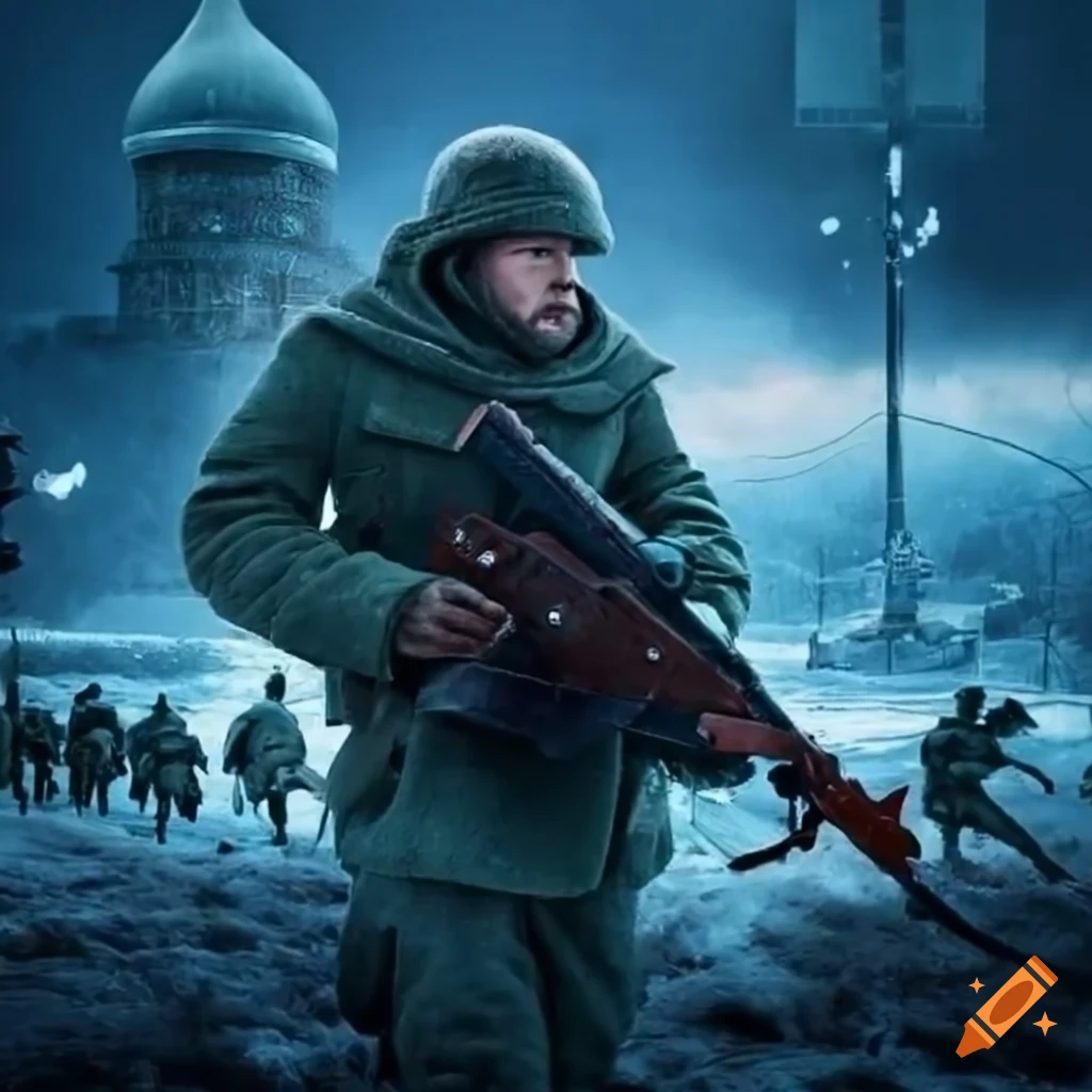 film poster depicting winter war in Russia