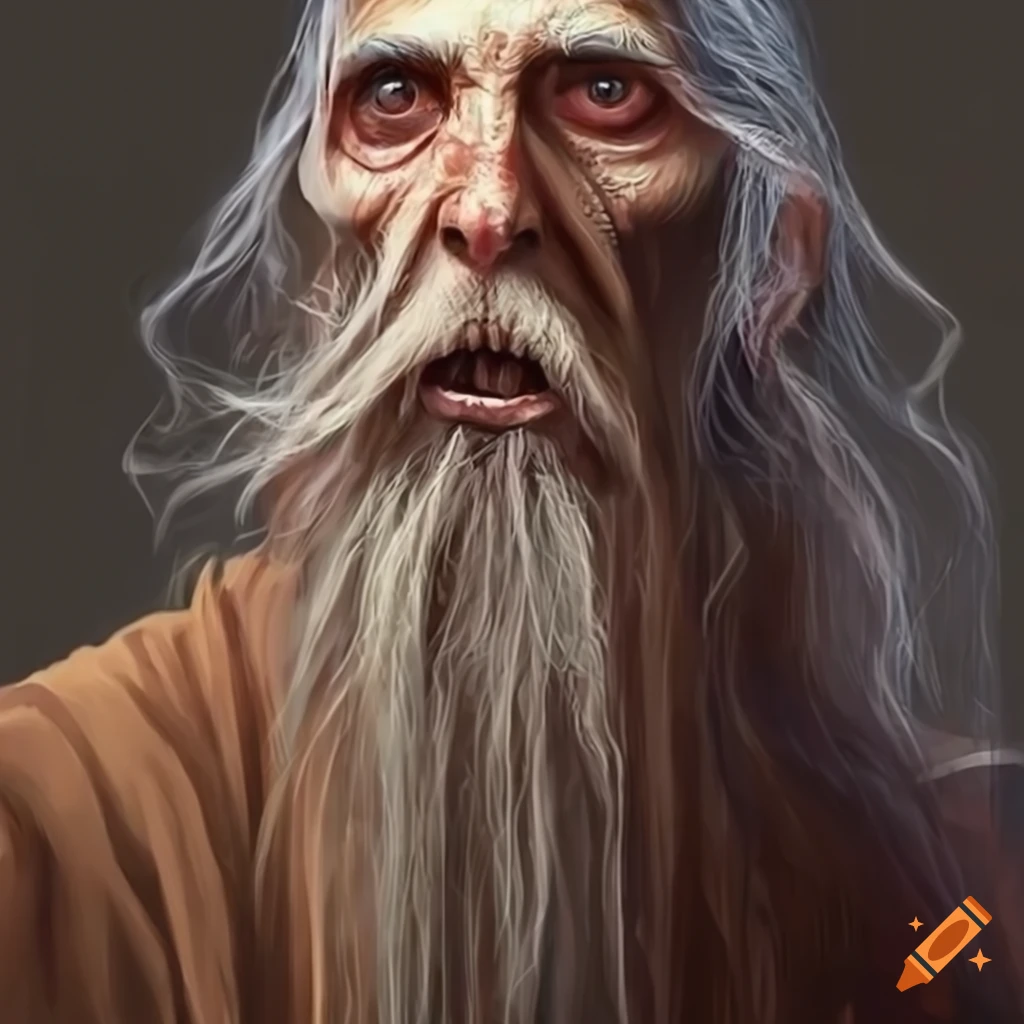 hyperrealistic artwork of an evil wizard with a long beard