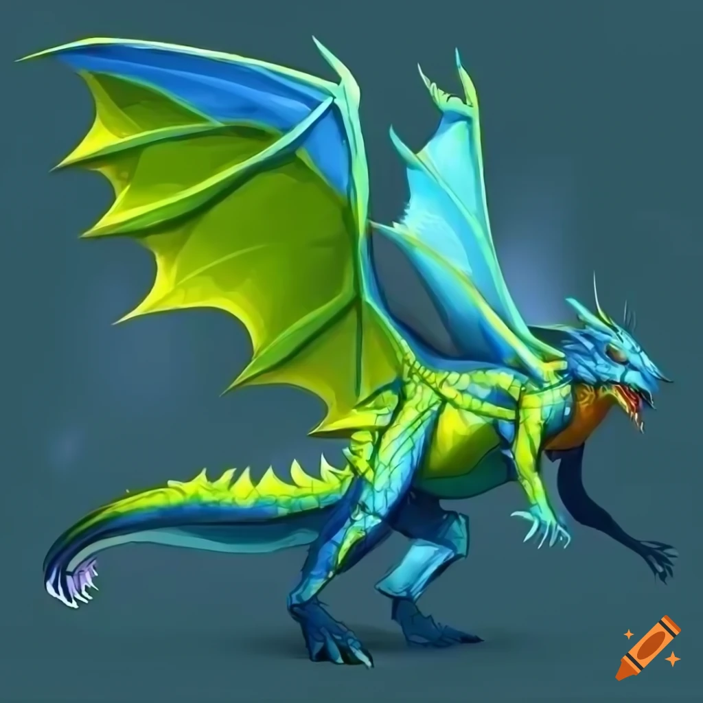 Concept art of a female dragon with yellow and cyan colored belly on ...